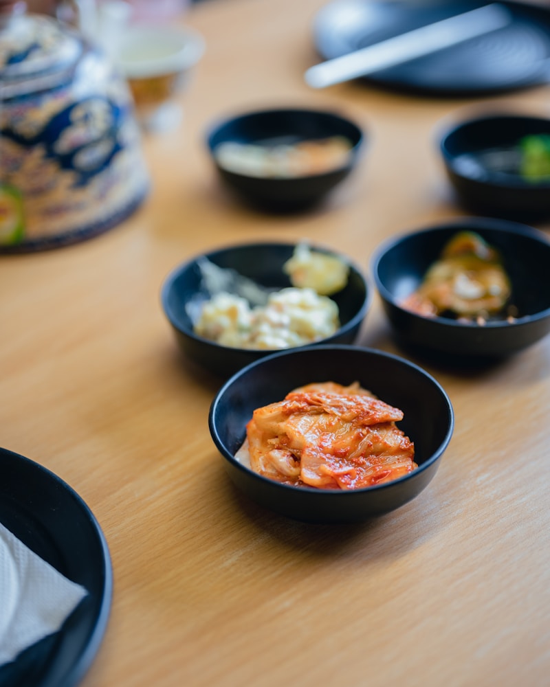 Traditional Korean banchan side dishes at a nopo restaurant